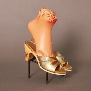 1950s Carved Heeled Metallic Peep Toes Heels Slides